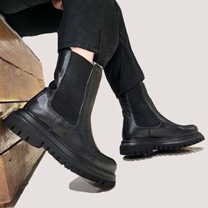 250610 Kadın Deri Casual Bot - Siyah - 37