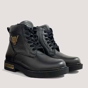 240505 Unisex Deri Fermuarlı Bot - Siyah - 40