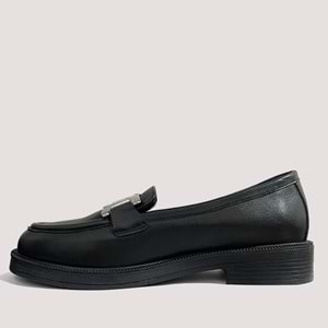 250776 Kadın Deri Tokalı Casual Ayakkabı - Siyah - 39