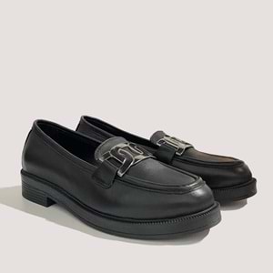 250776 Kadın Deri Tokalı Casual Ayakkabı - Siyah - 39