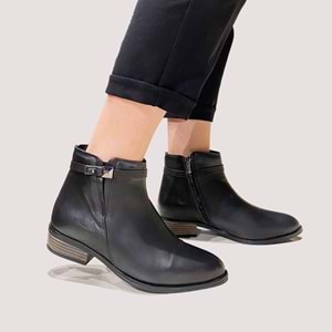 Kadın Deri Fermuarlı Casual Bot 4560-LX - Siyah - 40