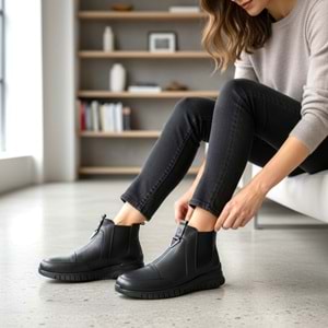 Kadın Deri Günlük Bot 1453 - Siyah - 38