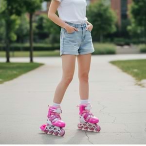 Işıklı Ayarlanabilir Kız Çocuk Pateni 465 - Pembe - 31/34