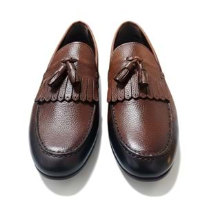 Erkek Hakiki Deri Püsküllü Loafer Ayakkabı K17903 - Kahve - 44