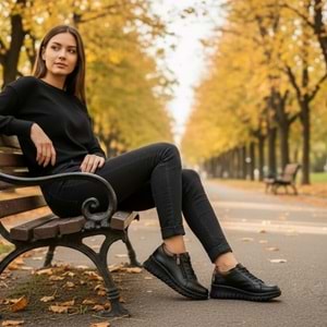 Kadın Deri Comfort Fermuarlı Ayakkabı 7755B - Siyah - 36