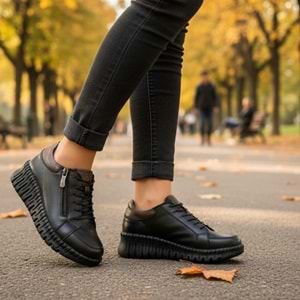 Kadın Deri Comfort Fermuarlı Ayakkabı 7755B - Siyah - 40