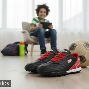 Çocuk Halı Saha Ayakkabısı 6602SK - Siyah-Kırmızı - 33