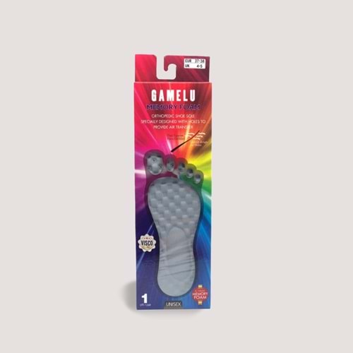 Gamelu Memory Foam Özel Tasarım Unisex Tabanlık - Gri - 40-41