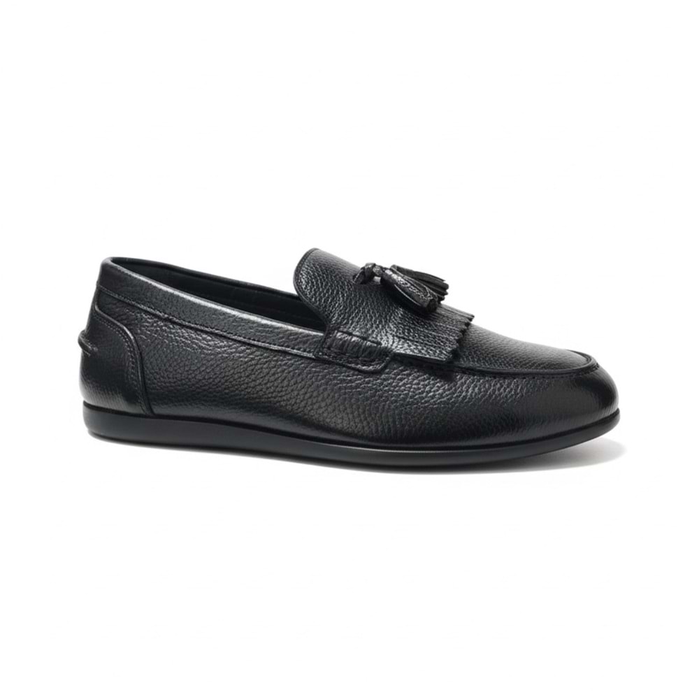 Erkek Hakiki Deri Püsküllü Loafer Ayakkabı 17903 - Siyah - 42