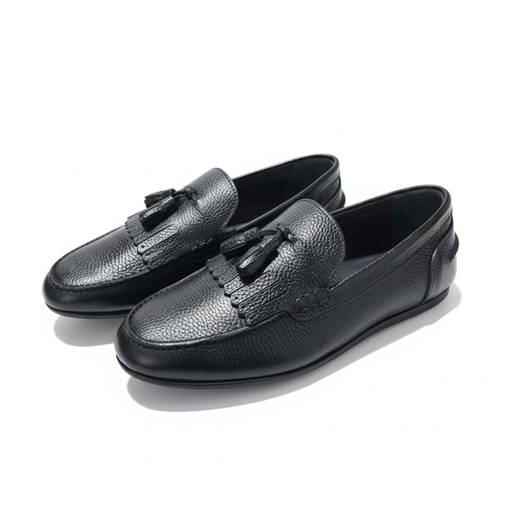 Erkek Hakiki Deri Püsküllü Loafer Ayakkabı 17903 - Siyah - 42