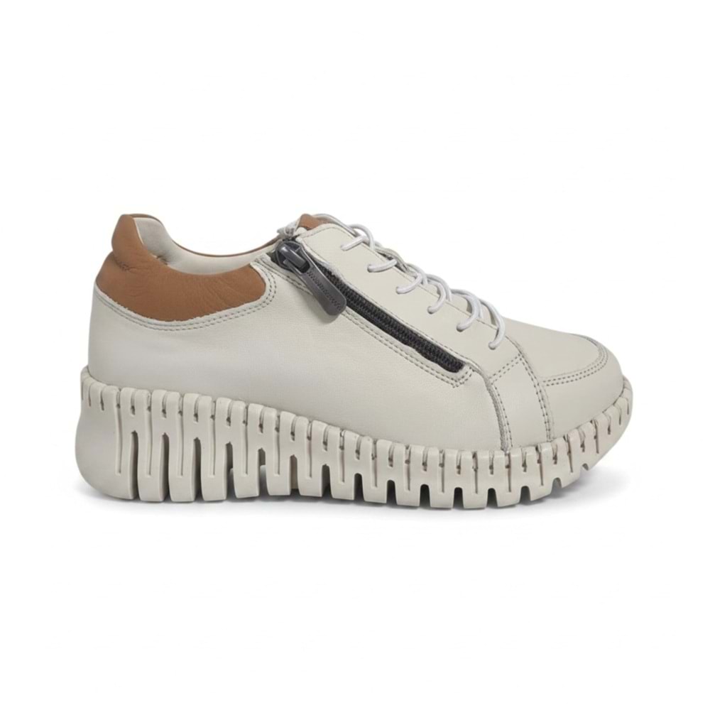 Kadın Deri Comfort Fermuarlı Ayakkabı 7755T - Krem - 40