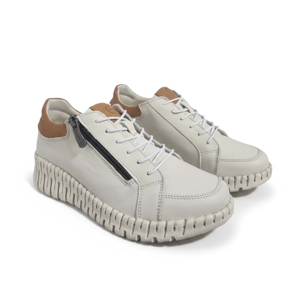 Kadın Deri Comfort Fermuarlı Ayakkabı 7755T - Krem - 40