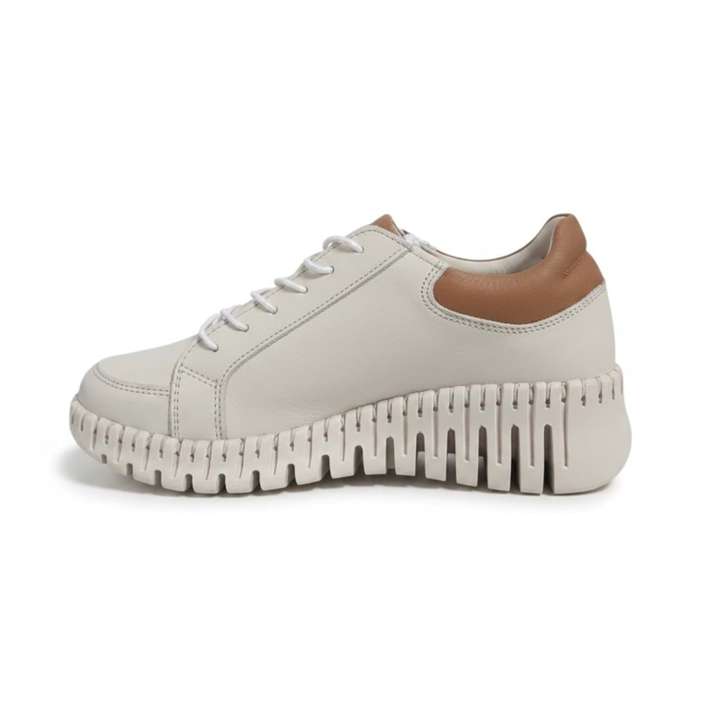 Kadın Deri Comfort Fermuarlı Ayakkabı 7755T - Krem - 40